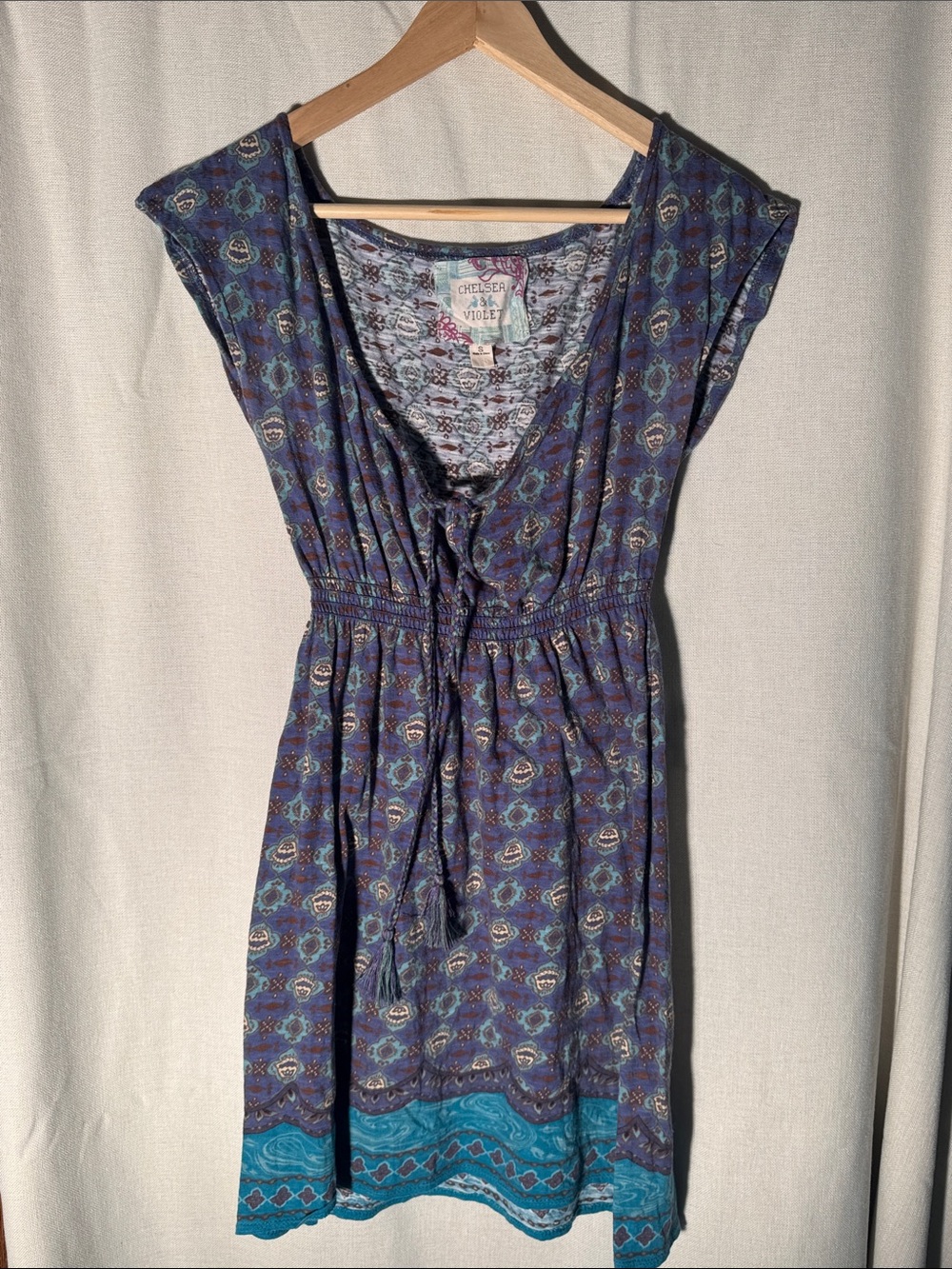 Chelsea & Violet Navy & Teal Printed Drawstring Tunic